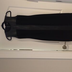 Elegant Black Sleeveless Dress With Leather Accents